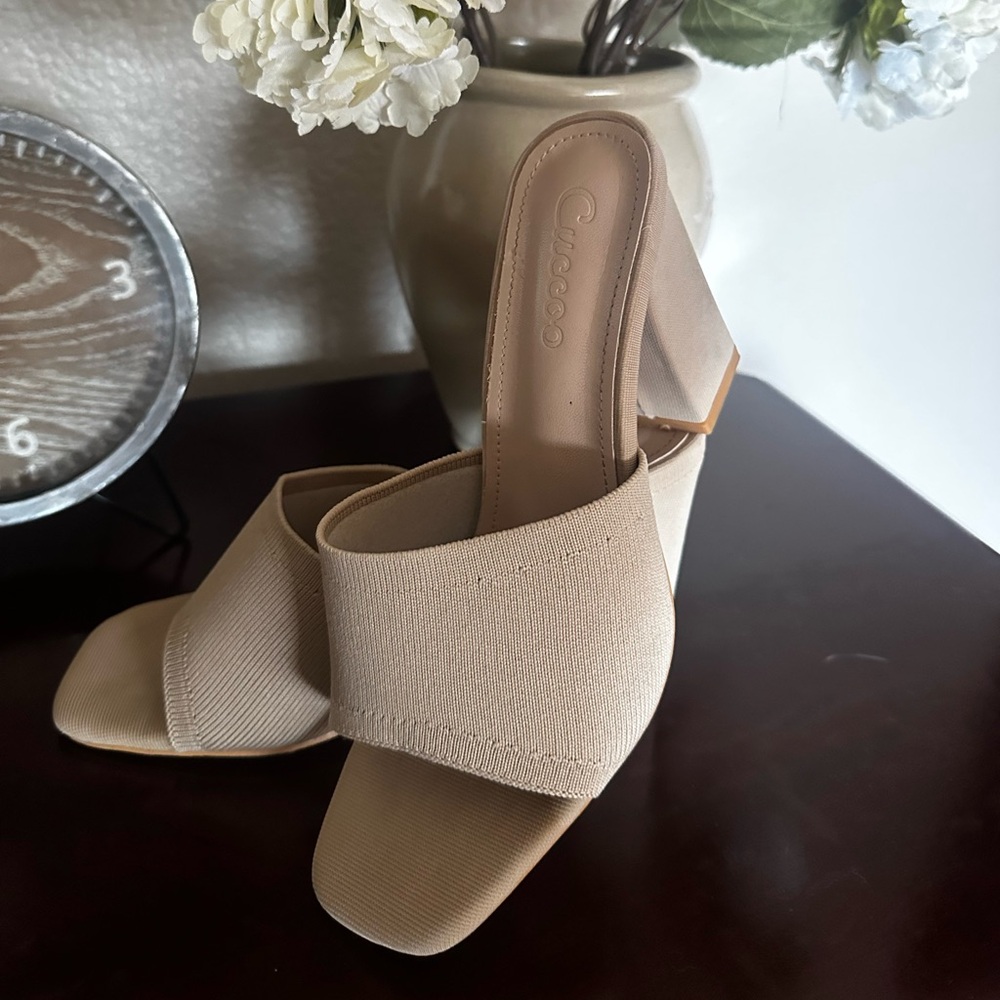 SHEIN Cream Block Heel Mules